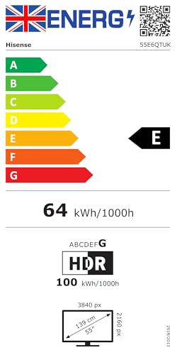 Hisense 55" 55E6QTUK 4K Ultra HD Smart TV AI TV - 4K UHD, Hi-View AI Engine, Precision Colour, AI Smooth Motion, Sports Mode with Freely, Disney +, YouTube, Netflix