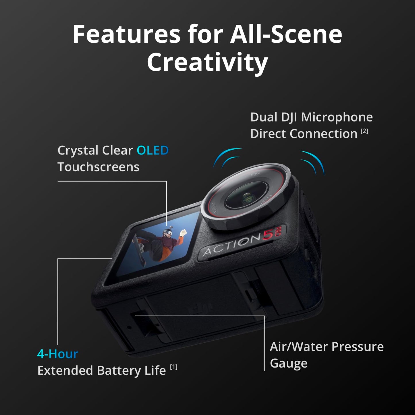 DJI Osmo Action 5 Pro Adventure Combo, 4K Action Camera 1/1.3" Sensor, Stabilization Vlogging Camera, Dual OLED Touchscreens, Waterproof Camera for Travel, 12h Extended Battery Life With 3 Batteries