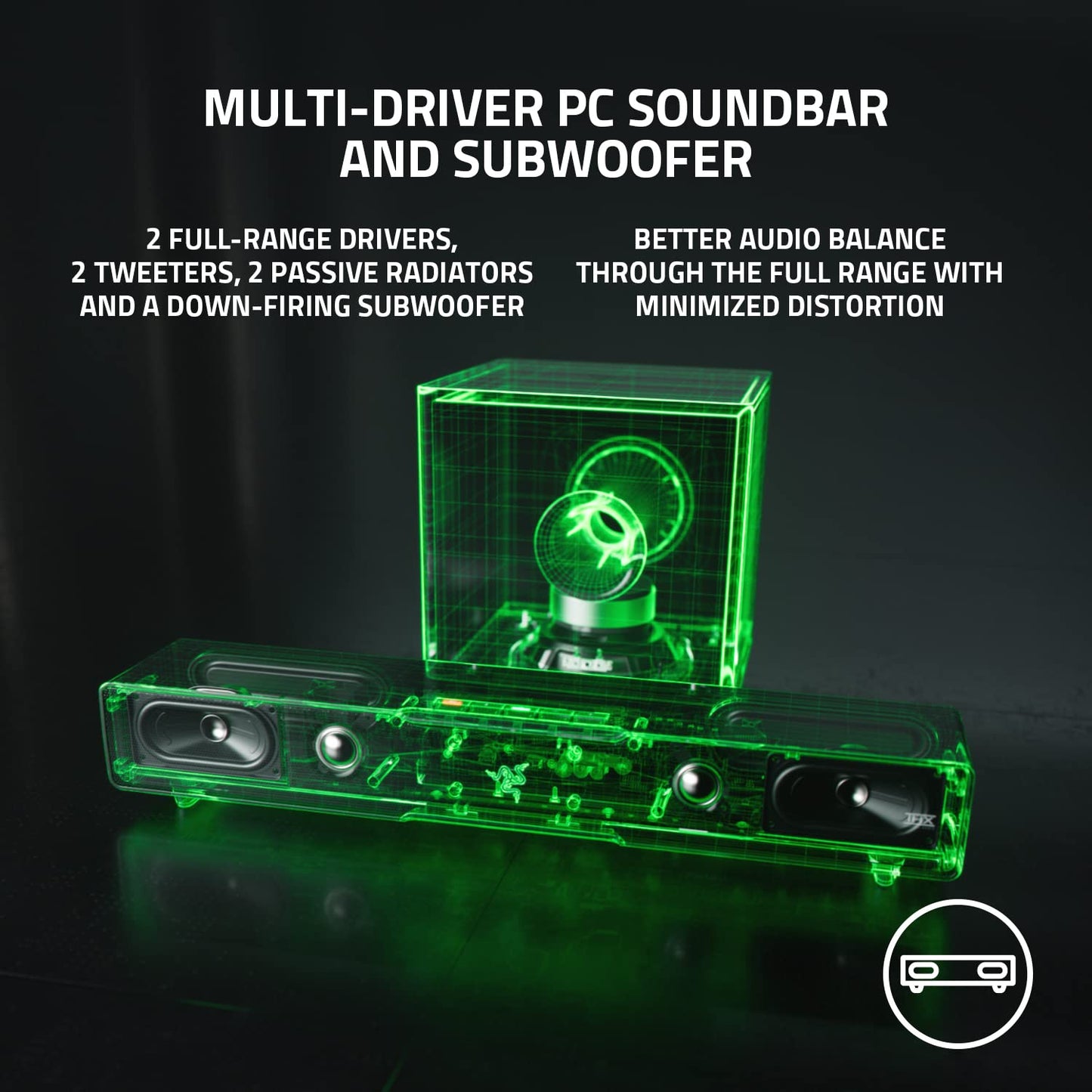 Razer Leviathan V2 - PC Gaming Soundbar with Subwoofer (Multi-driver PC Soundbar and Subwoofer, THX Spatial Audio, Bluetooth 5.2, RGB Chroma, Compact Form Factor) Black