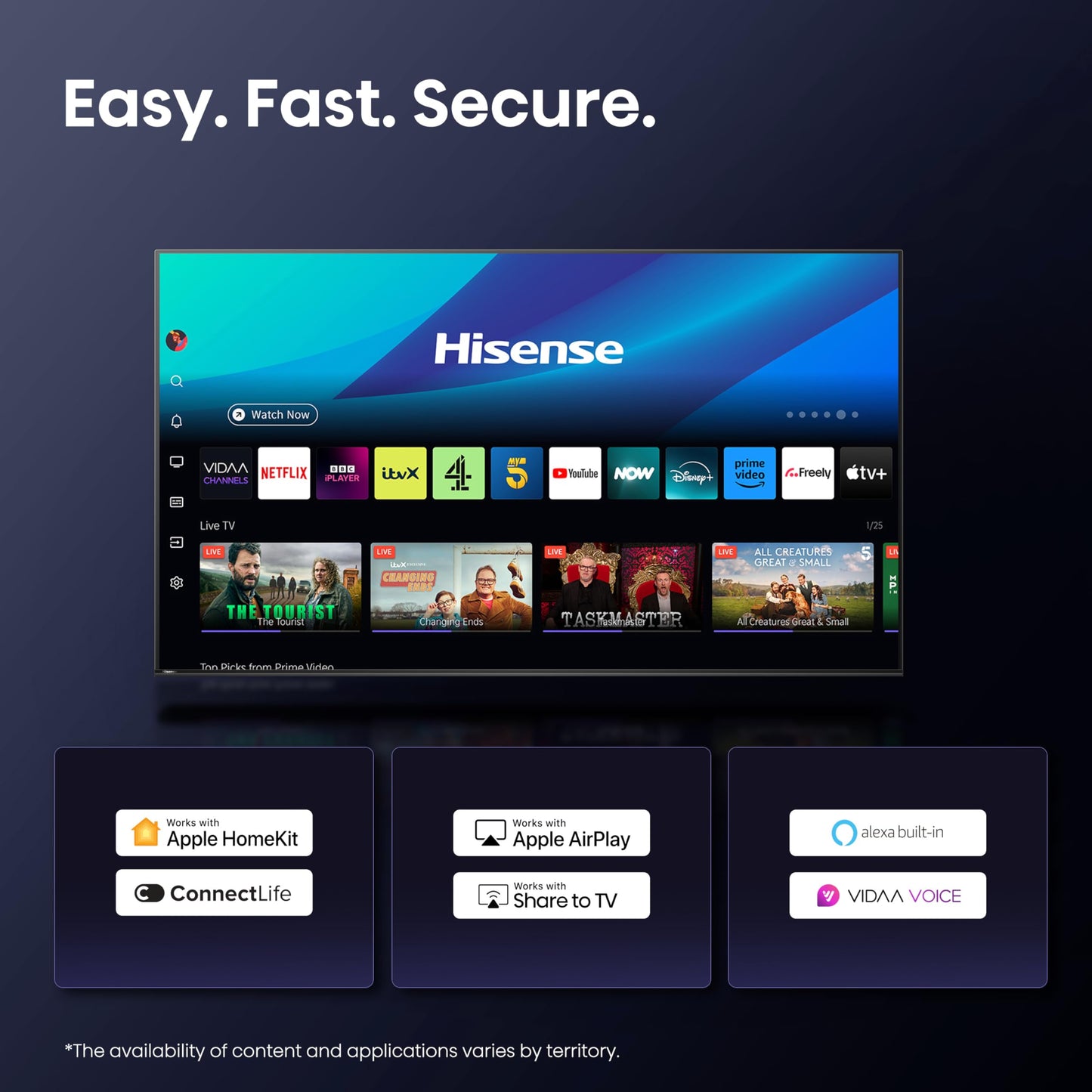 Hisense 55" 55E6QTUK 4K Ultra HD Smart TV AI TV - 4K UHD, Hi-View AI Engine, Precision Colour, AI Smooth Motion, Sports Mode with Freely, Disney +, YouTube, Netflix