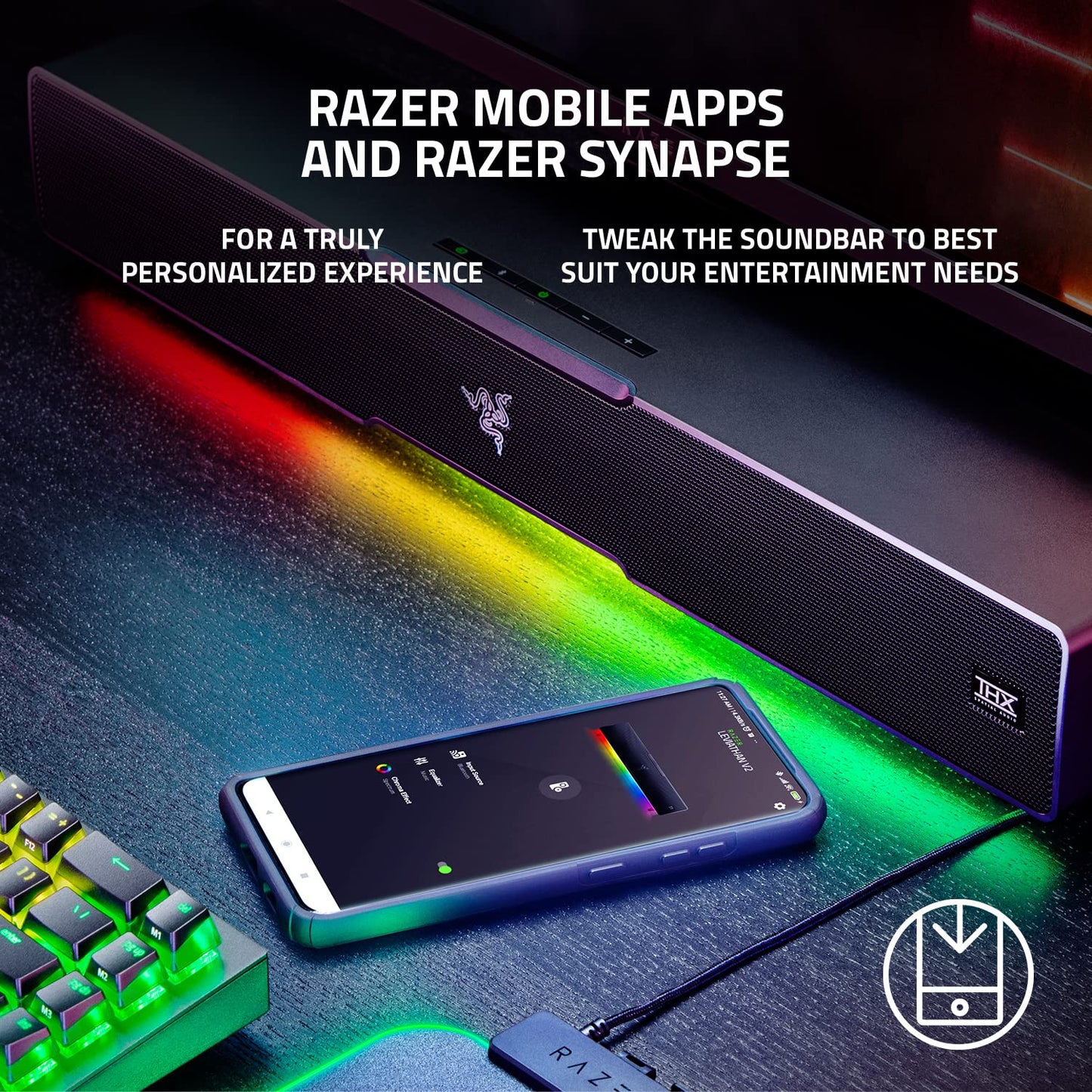 Razer Leviathan V2 - PC Gaming Soundbar with Subwoofer (Multi-driver PC Soundbar and Subwoofer, THX Spatial Audio, Bluetooth 5.2, RGB Chroma, Compact Form Factor) Black