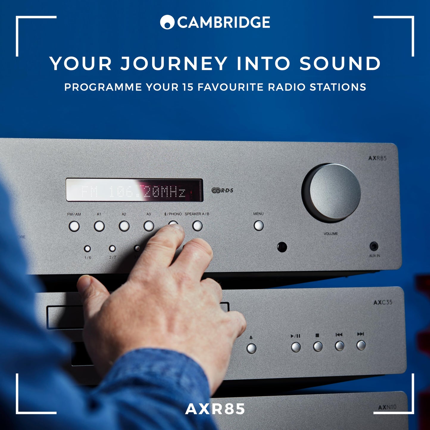 Cambridge Audio AXR85-85 Watt Separate HiFi Stereo Receiver Featuring Built-In Phono Stage FM/AM Radio and Bluetooth 5.0 - Lunar Grey
