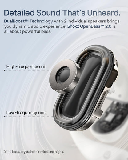 SHOKZ OpenFit 2+ Open-Ear Headphones,Wireless Bluetooth Headset, Dolby Audio Enabled, Comfortable Earbuds with Soft Hooks, 48H Playtime, IP55 Water-Resistant, USB-C & Wireless Fast Charging, Black